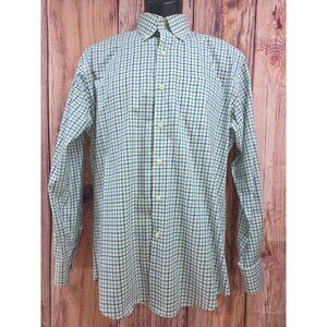 Peter Millar Mens Medium Green & Blue Check Dress Shirt 100% Cotton